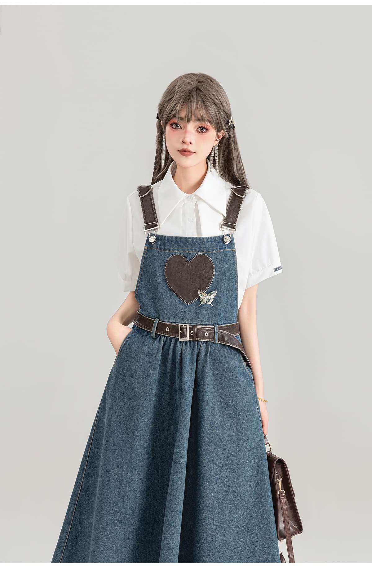 スカート ハートモチーフデニムジャンパースカート
