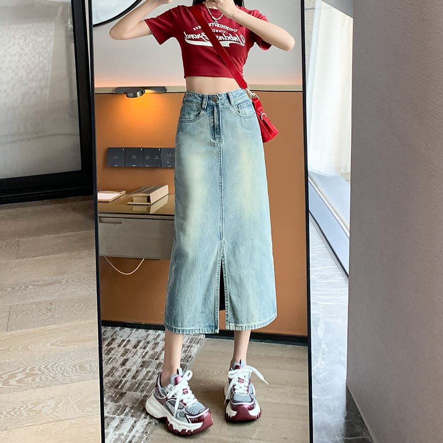 ロングデニムスリットスカート