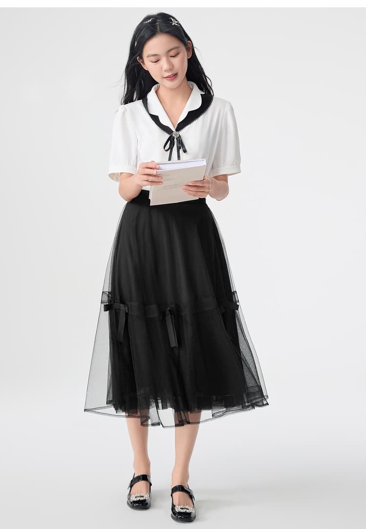 スカート リボン付き 優美チュールスカート
