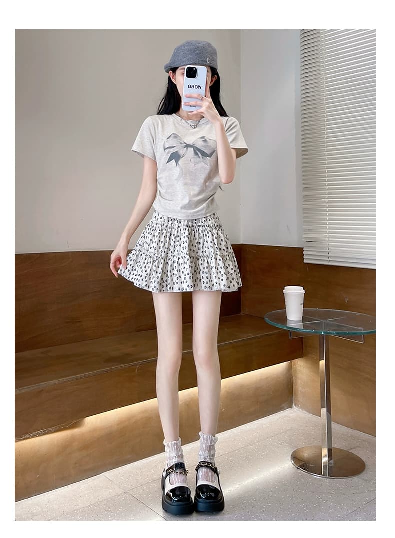 スカート 小花柄ティアードフリルミニスカート