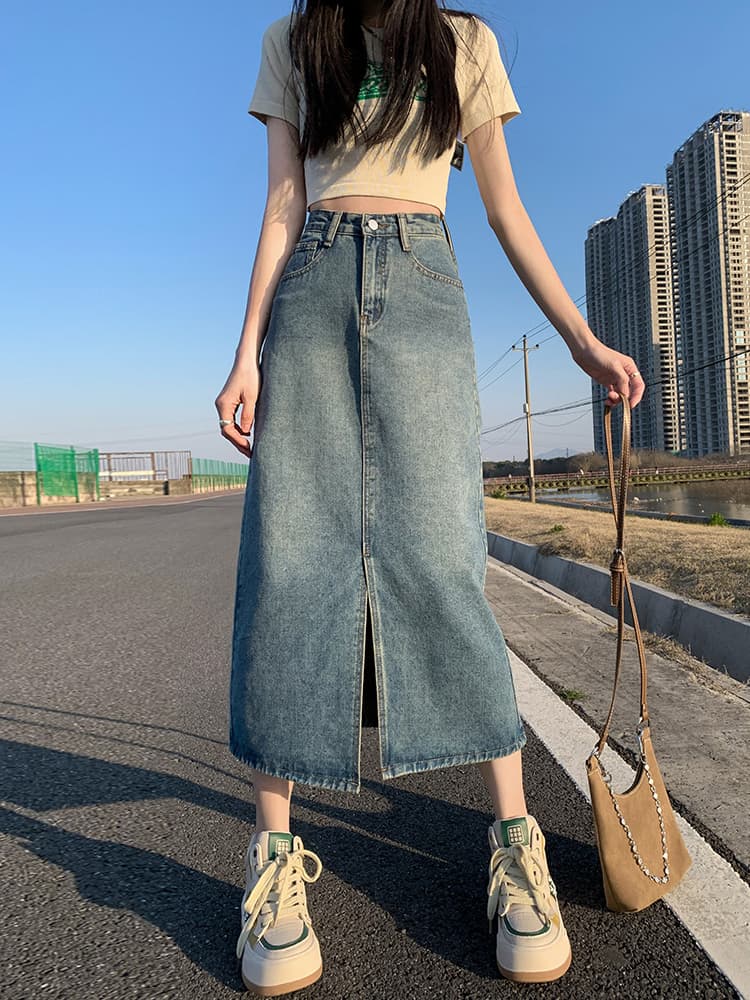 ロングデニムスリットスカート