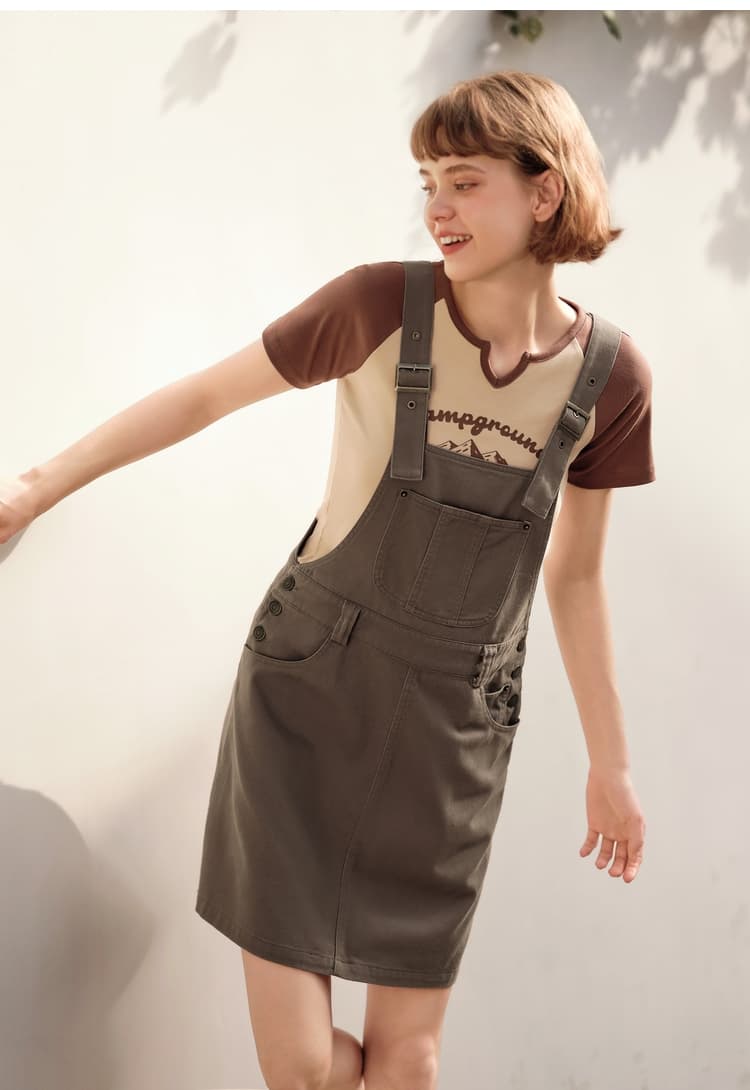 スカート シンプル綿素材サロペットスカート