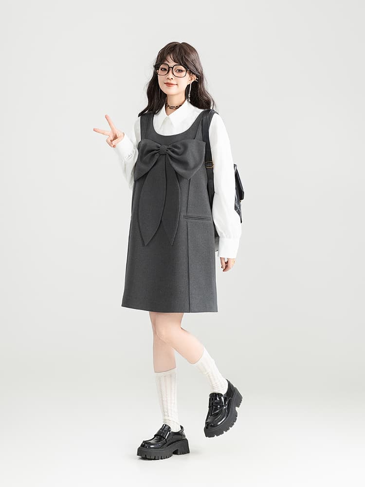 スカート リボン結びジャンパースカート