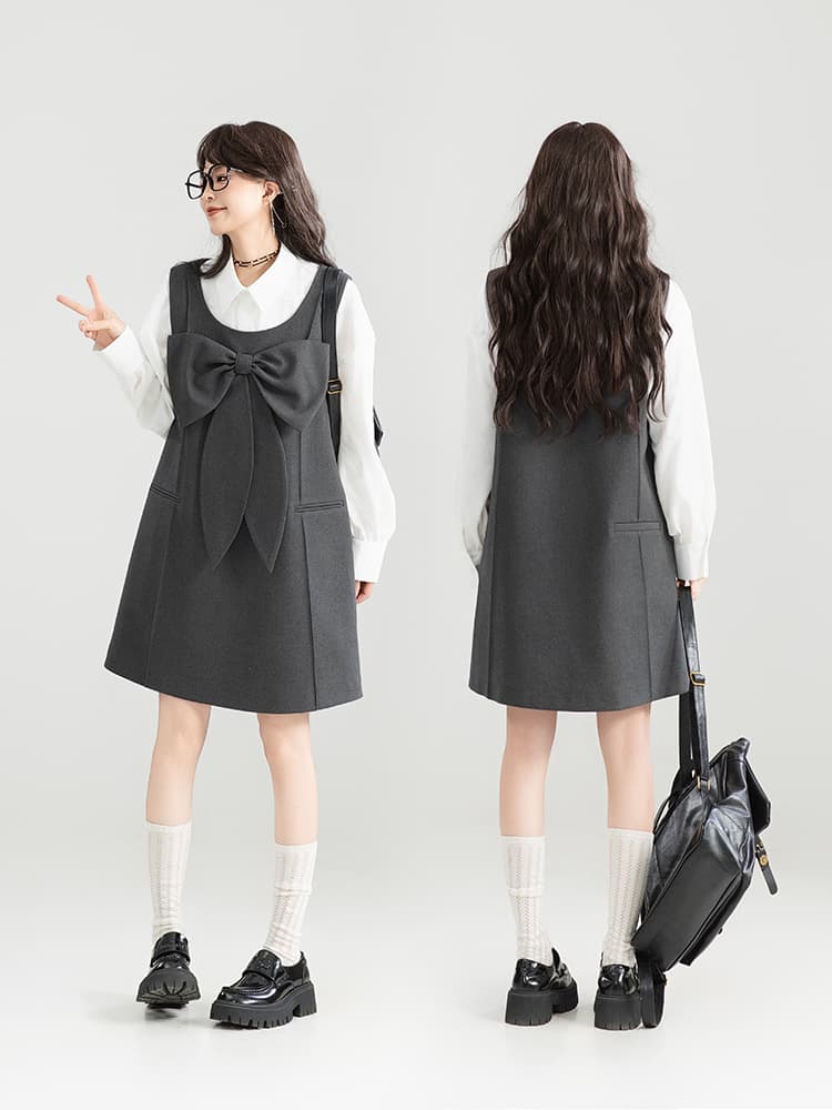 スカート リボン結びジャンパースカート