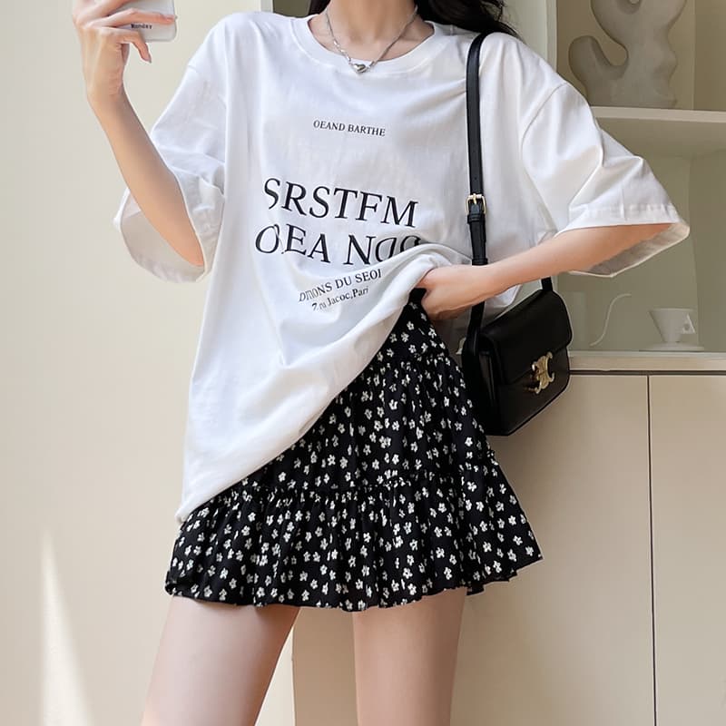 スカート 小花柄ティアードフリルミニスカート
