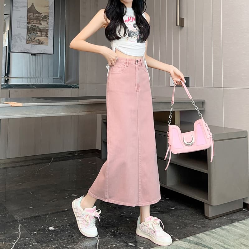 デニム風ロングタイトスカート