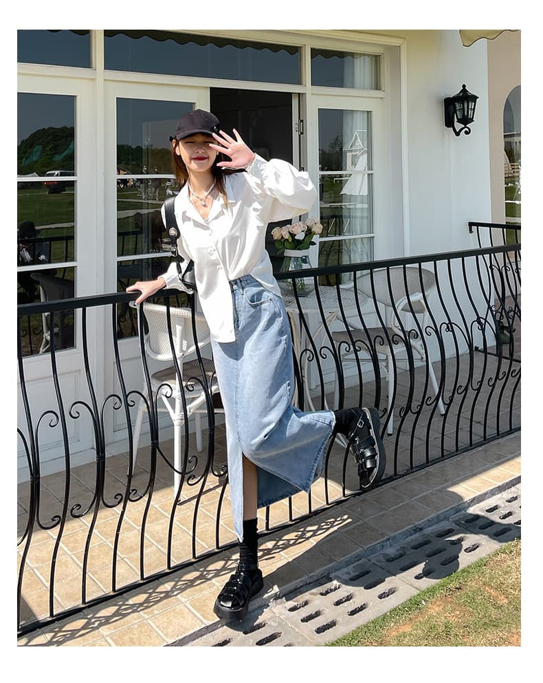 スカート デニム風リラックスロングスカート