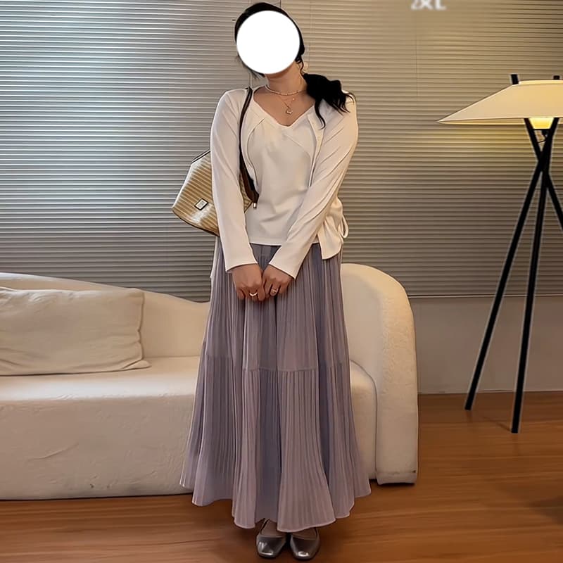 スカート ティアードプリーツロングスカート