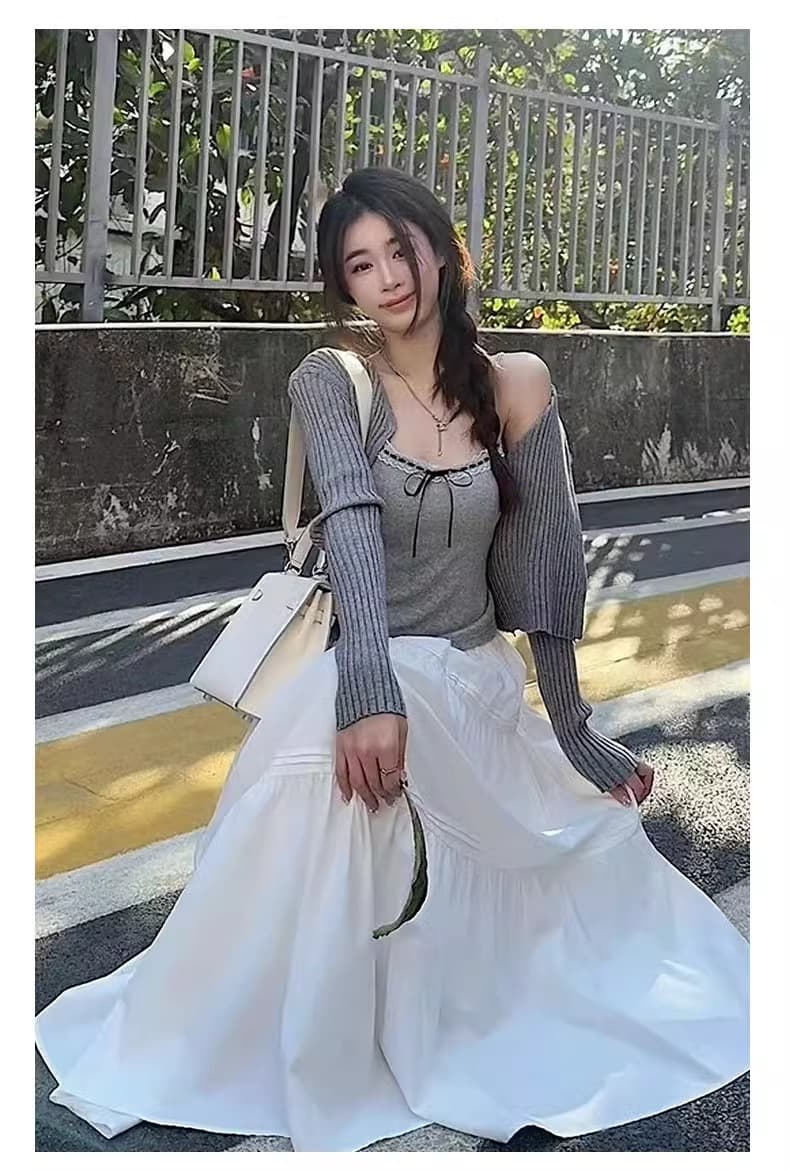 スカート ティアードロングフレアスカート