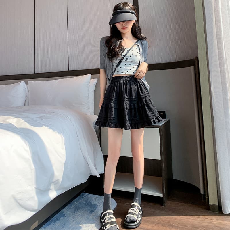スカート ふんわり重ね層フリルミニスカート