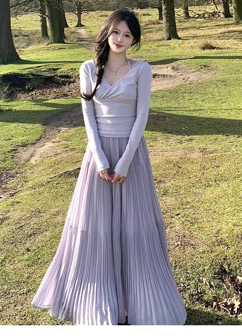 スカート 優美なティアードプリーツマキシスカート
