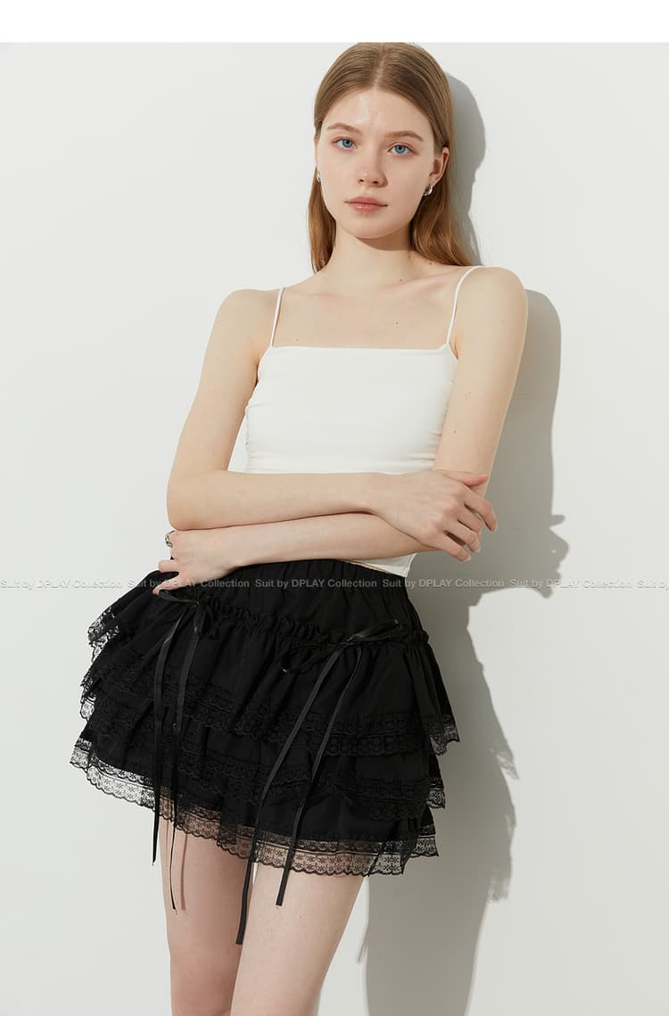 スカート レース重ねリボンチュールスカート