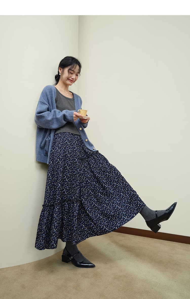 小花柄ティアードマーメイドスカート