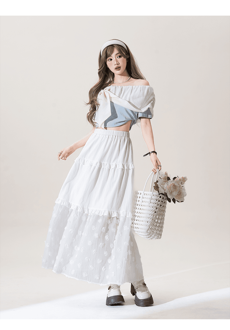 スカート 花模様チュールティアードスカート