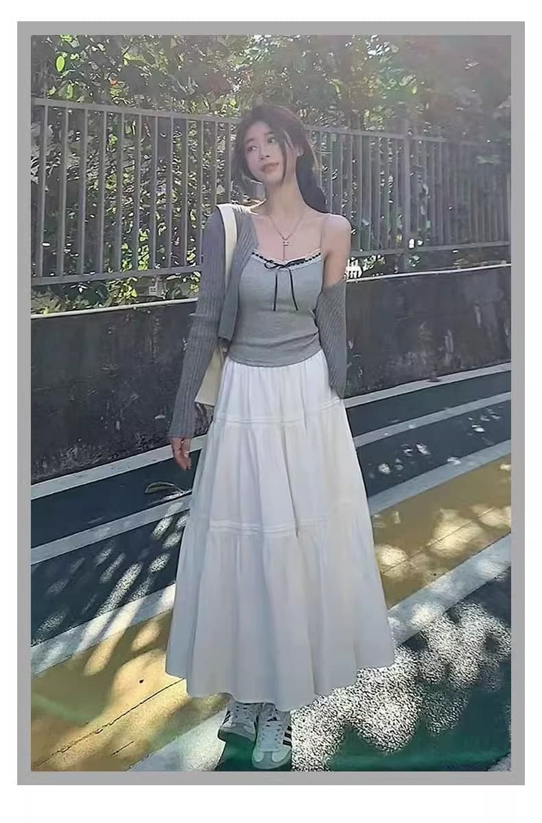 スカート ティアードロングフレアスカート