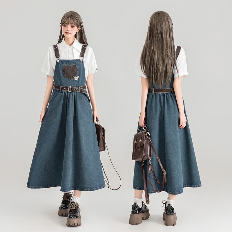 スカート ハートモチーフデニムジャンパースカート
