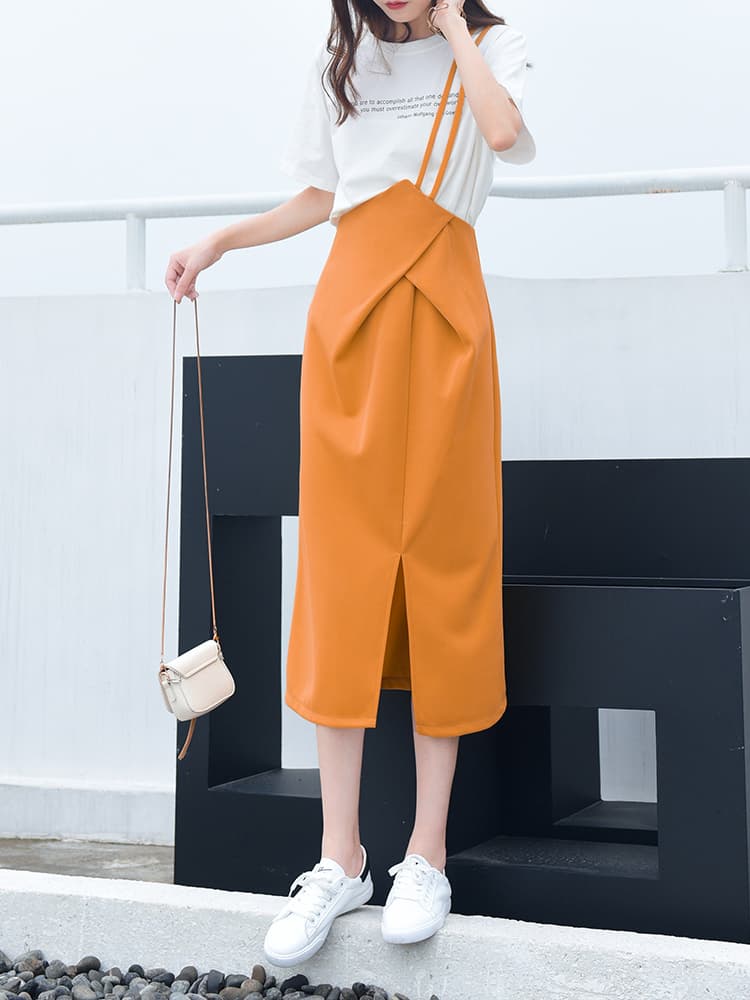 スカート ラップデザインサスペンダースカート