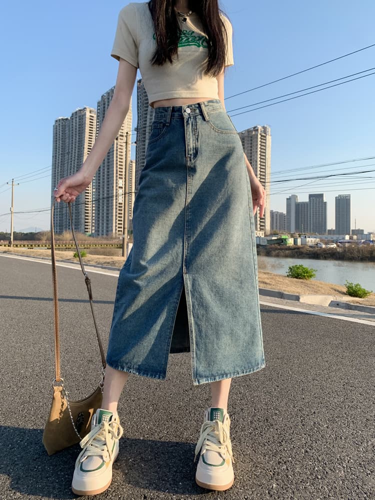 ロングデニムスリットスカート