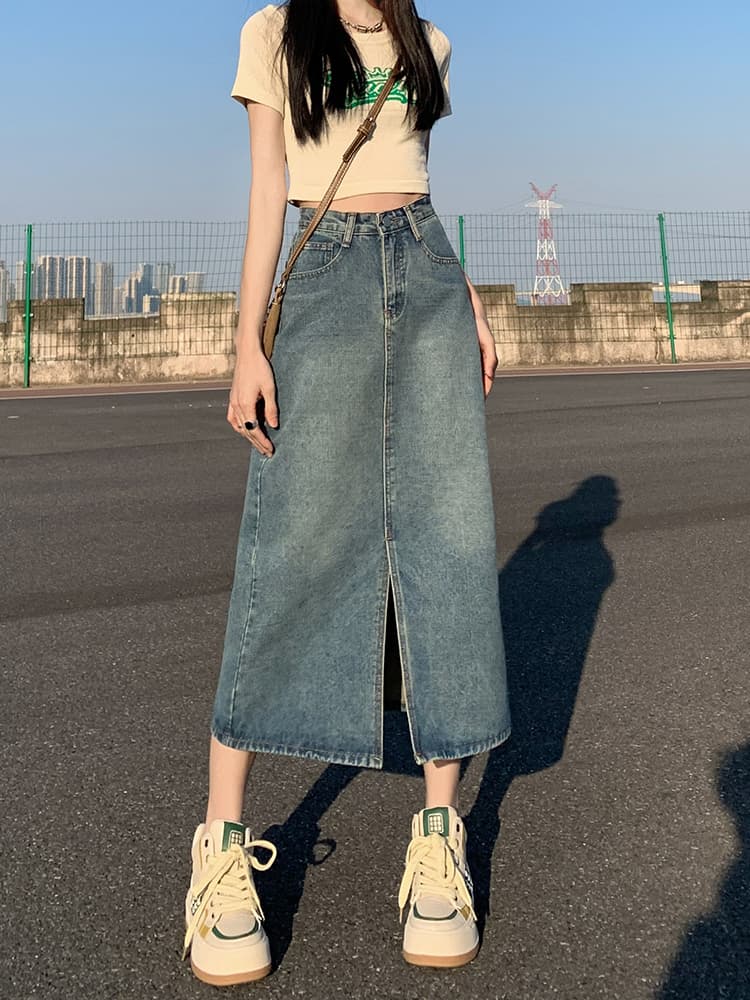 ロングデニムスリットスカート