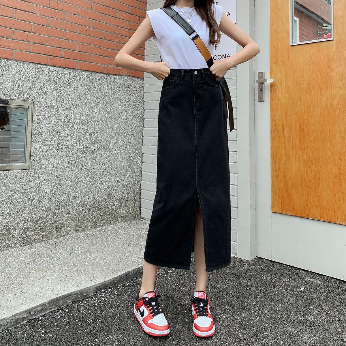 ロングデニムスリットスカート