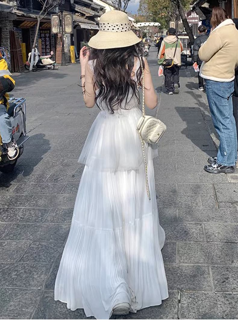 スカート 優美なティアードプリーツマキシスカート