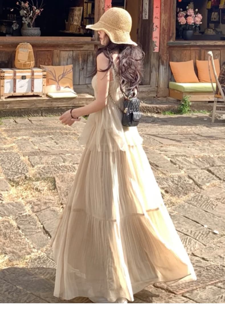 スカート 優美なティアードプリーツマキシスカート