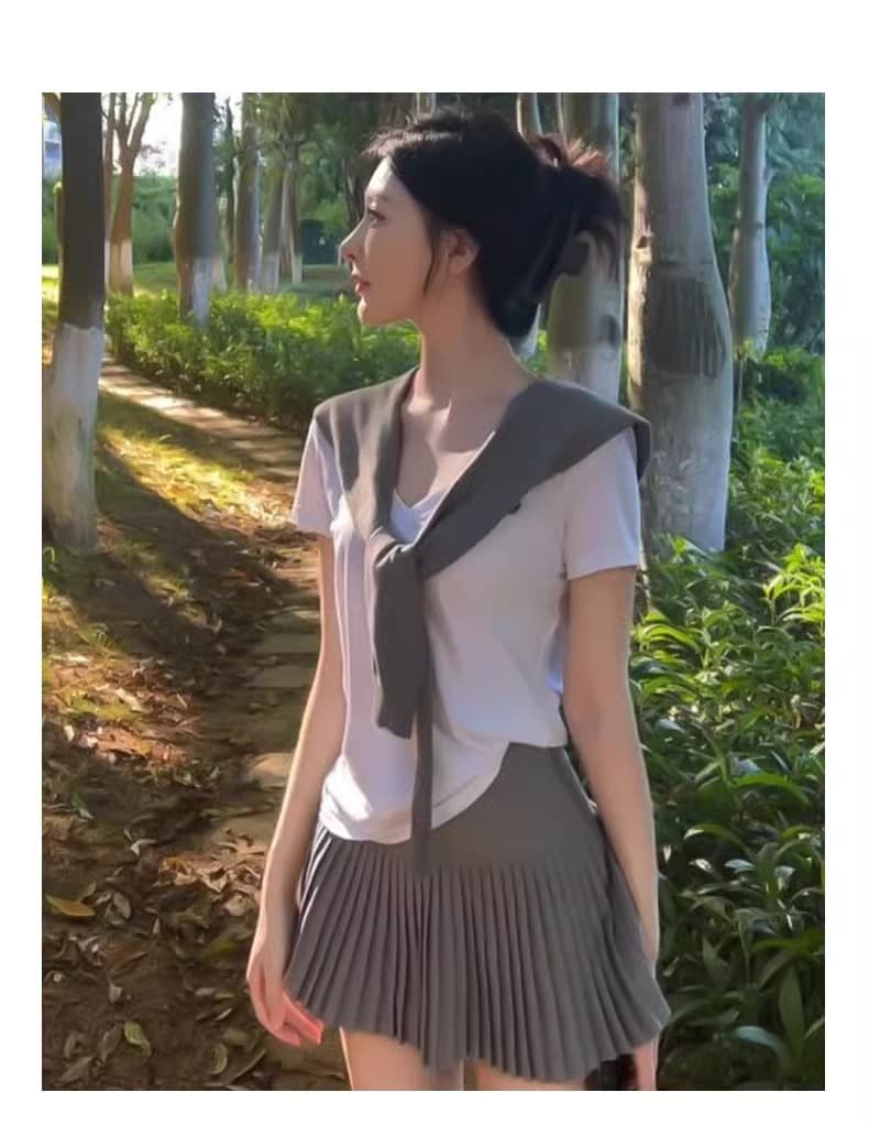 シンプル優美プリーツミニスカート
