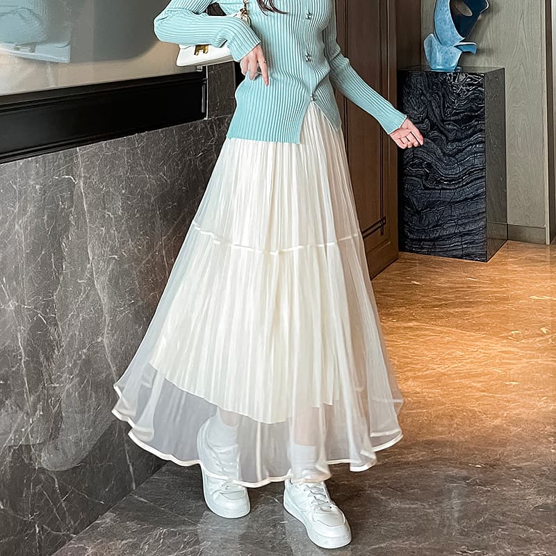 ふんわり優美チュールロングスカート