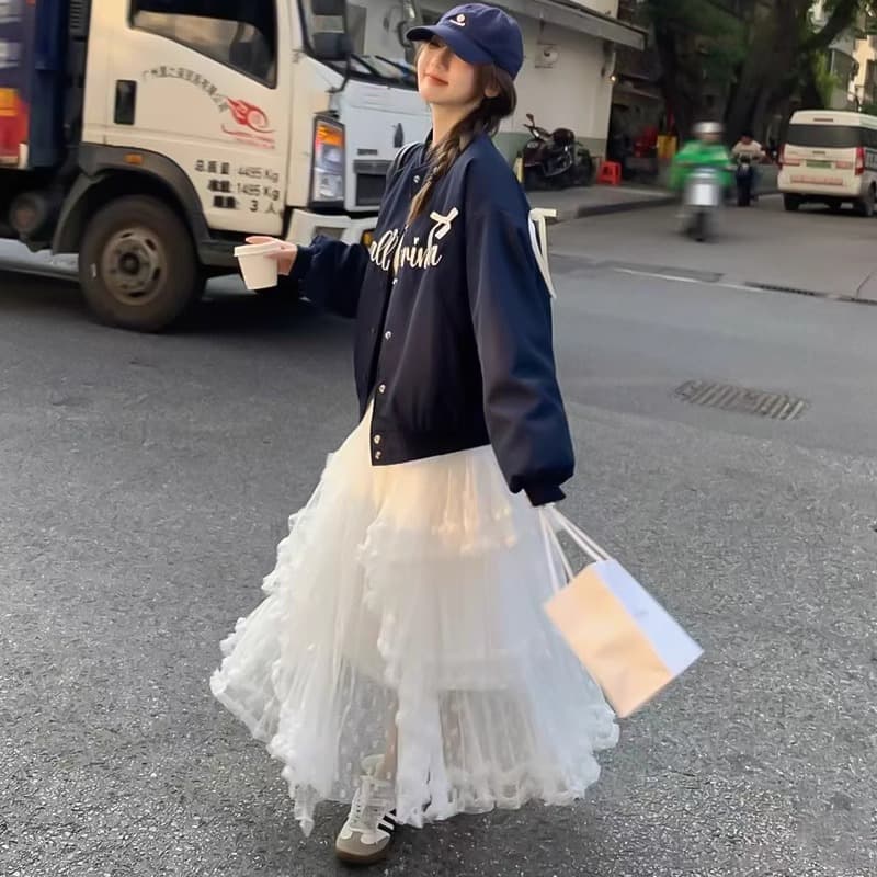 ふんわり重ねチュールロングスカート