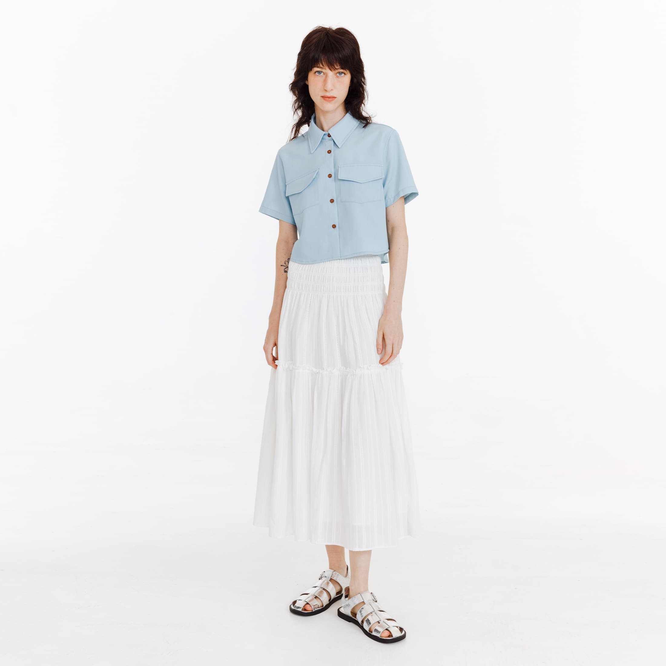 シフォンチュールプリーツロングスカート