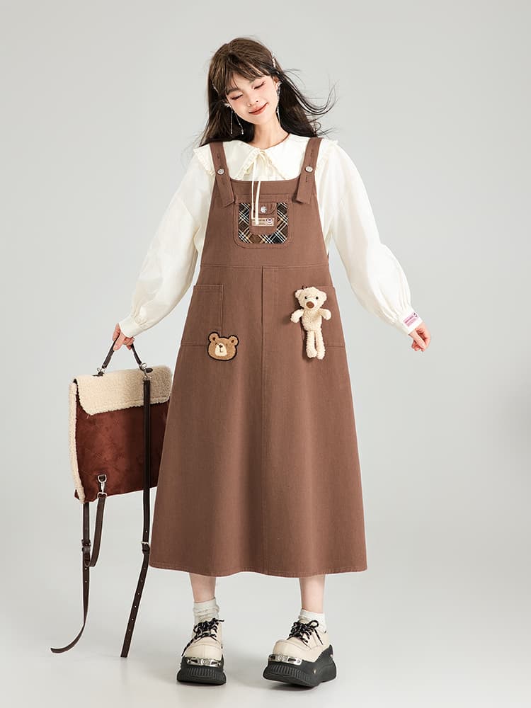 スカート くまモチーフ付きジャンパースカート