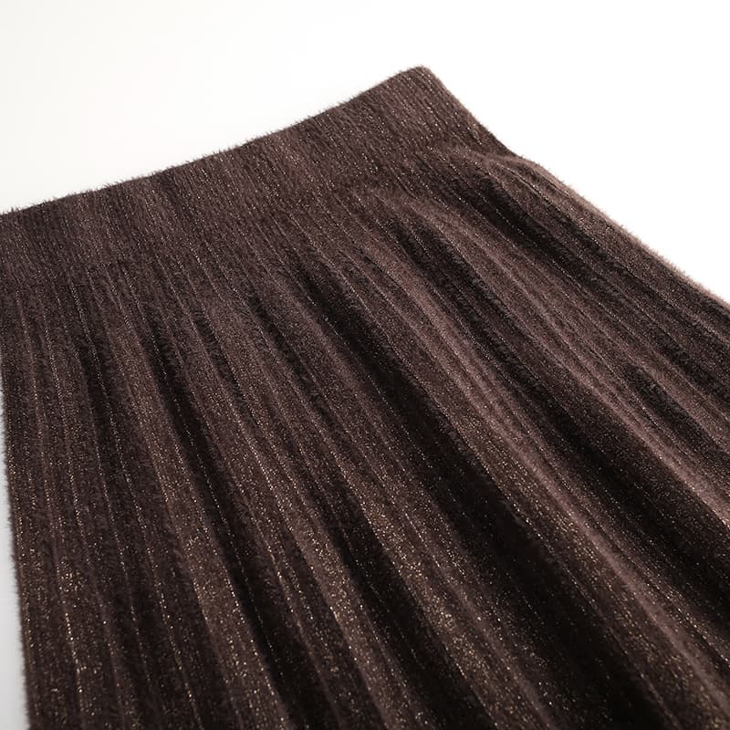 スカート 縦編みニット風プリーツロングスカート