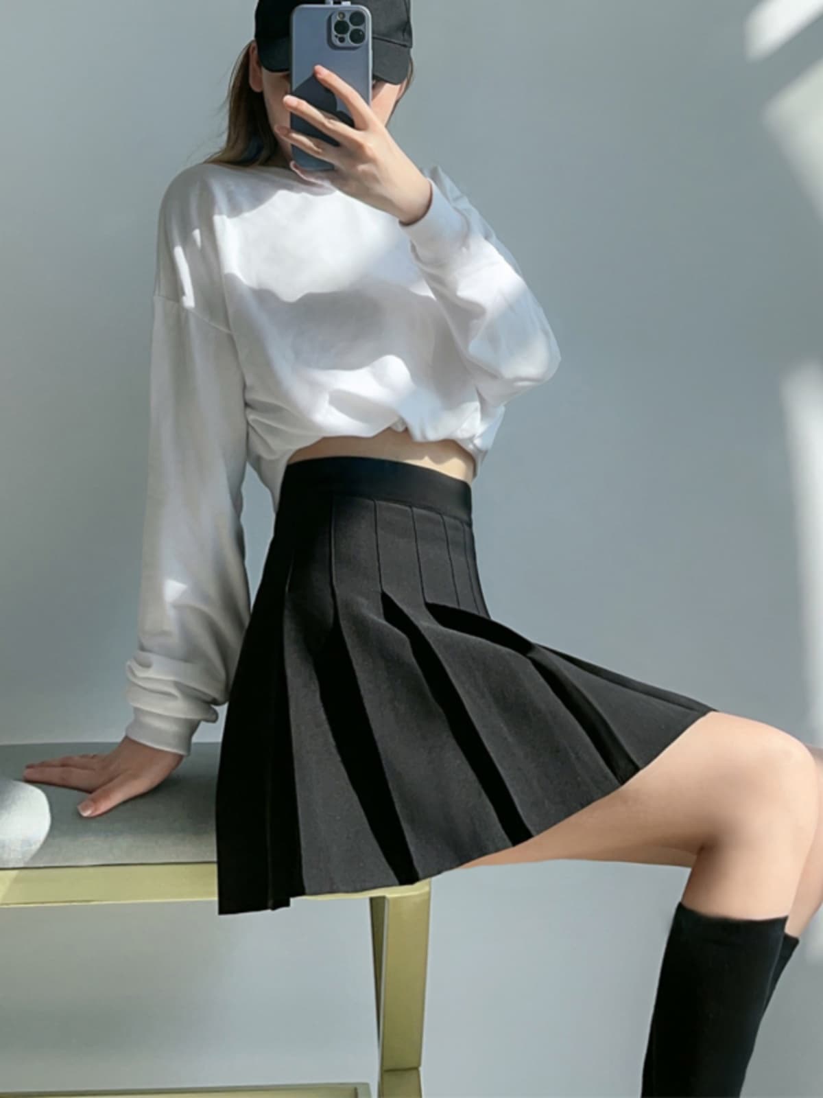 ハイウエスト プリーツミニスカート