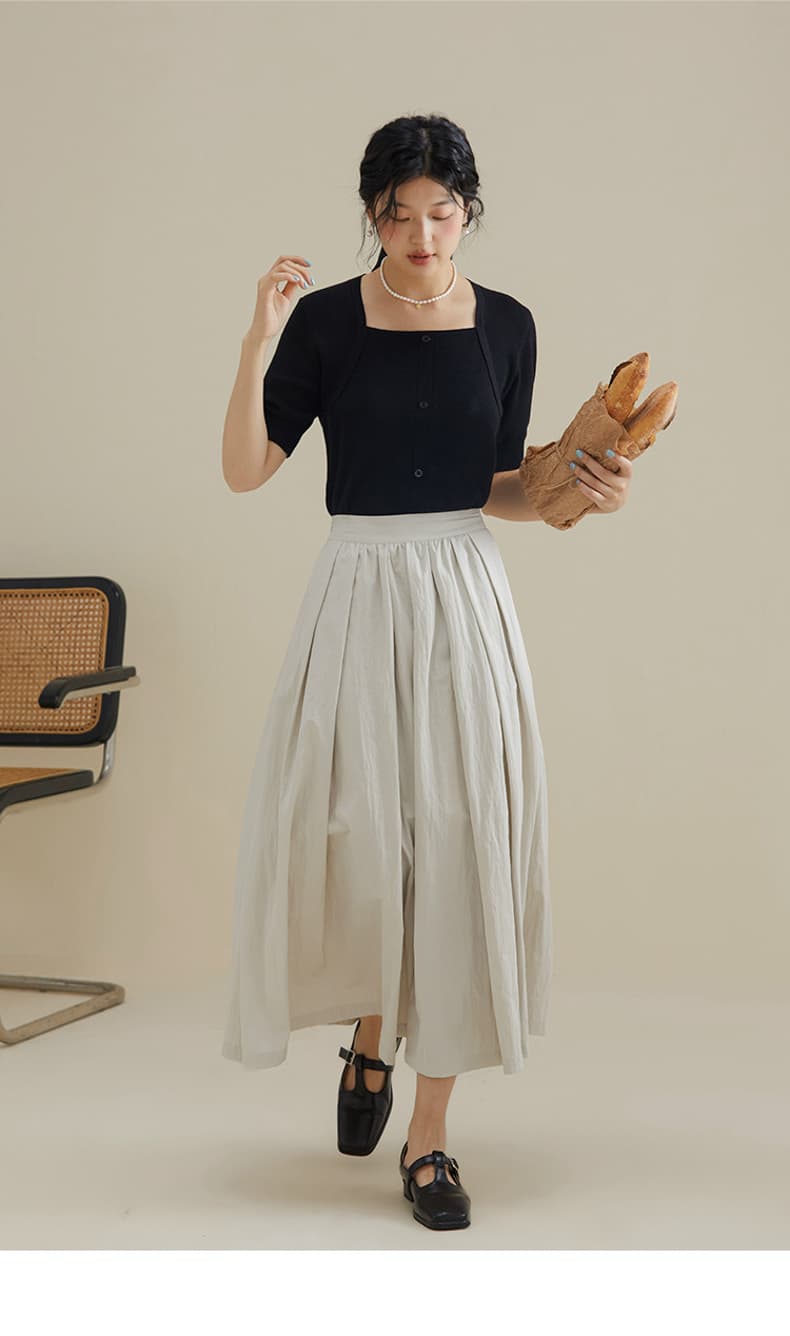 スカート 風合い豊かな綿麻プリーツロングスカート
