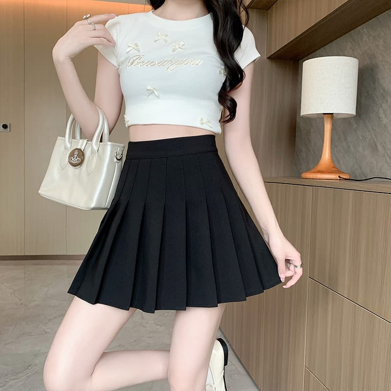 ハイウエスト プリーツミニスカート