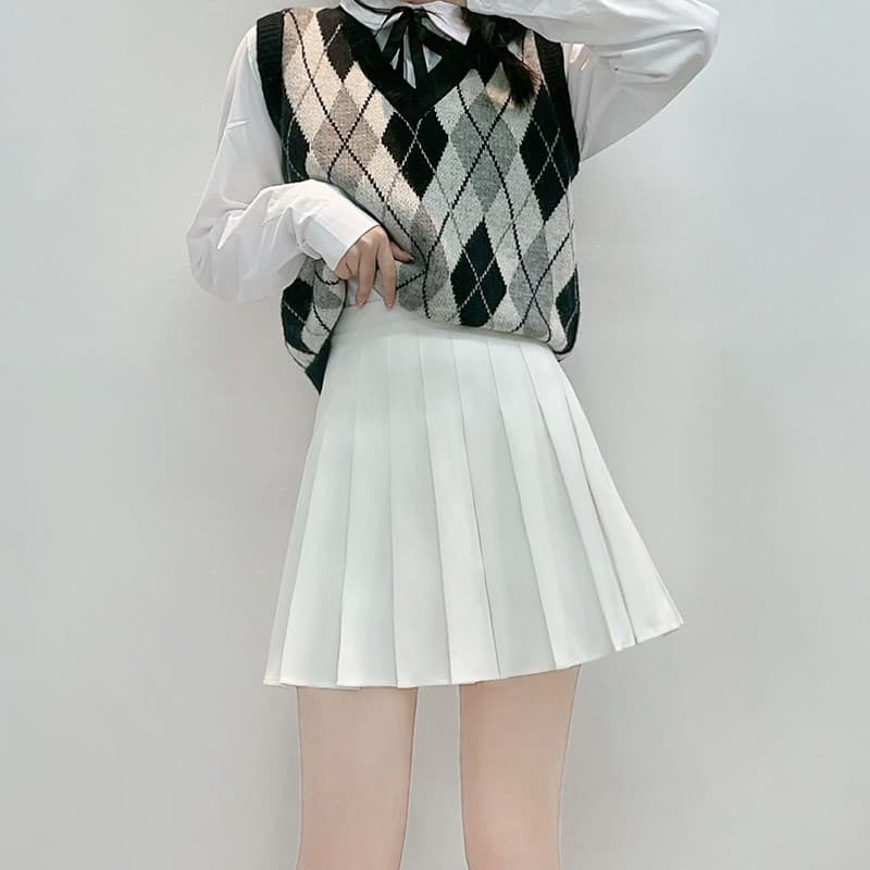 ハイウエスト プリーツミニスカート