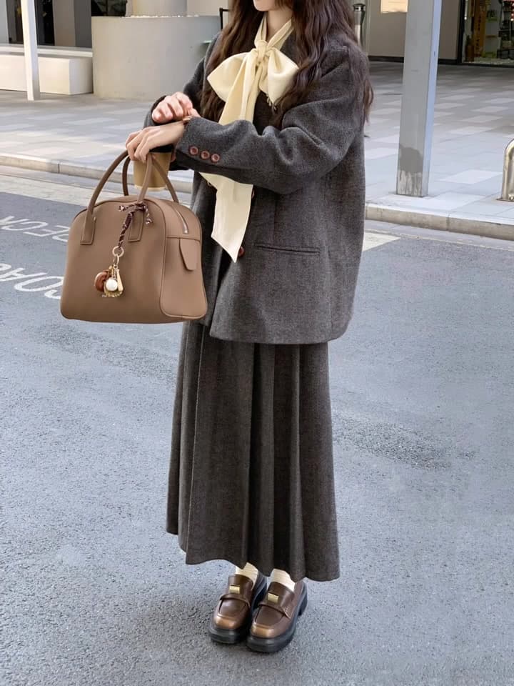 ウール混プリーツロングスカート