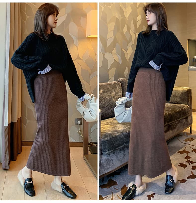 リブニット タックロングタイトスカート