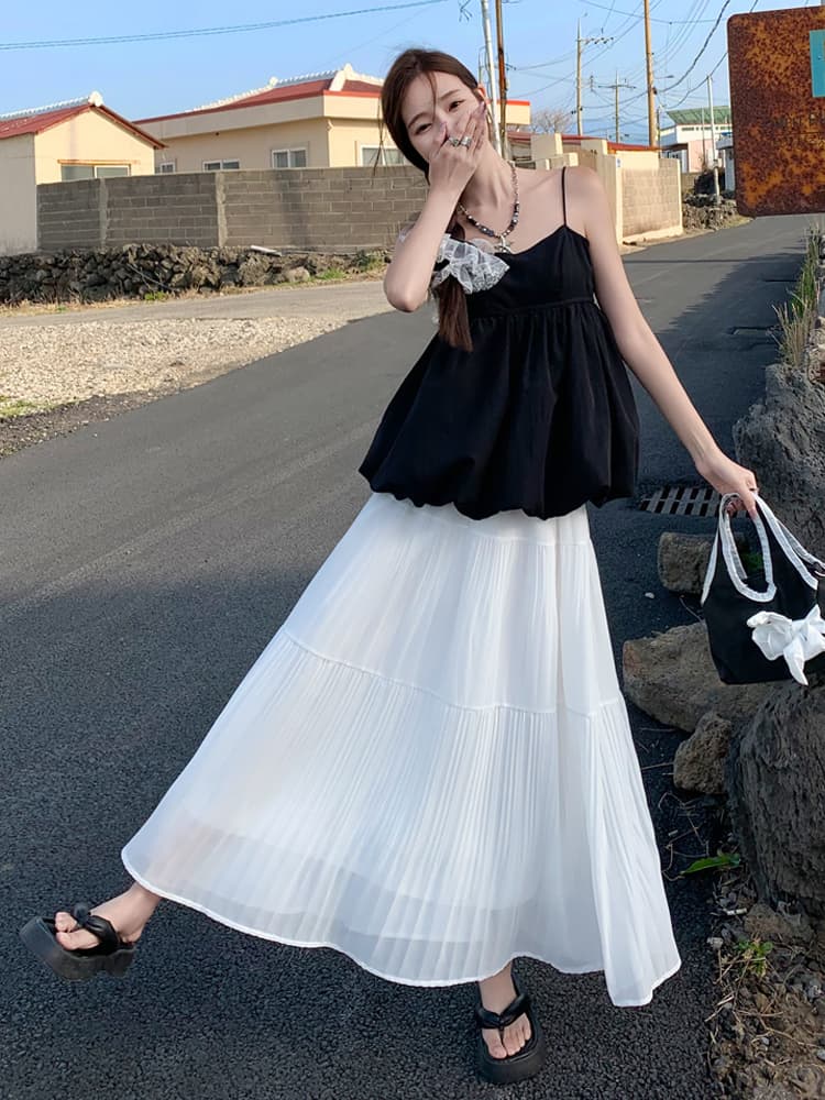 スカート 優美プリーツロングスカート