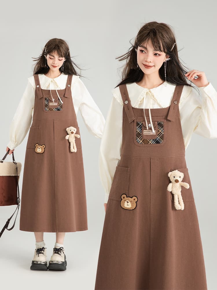 スカート くまモチーフ付きジャンパースカート
