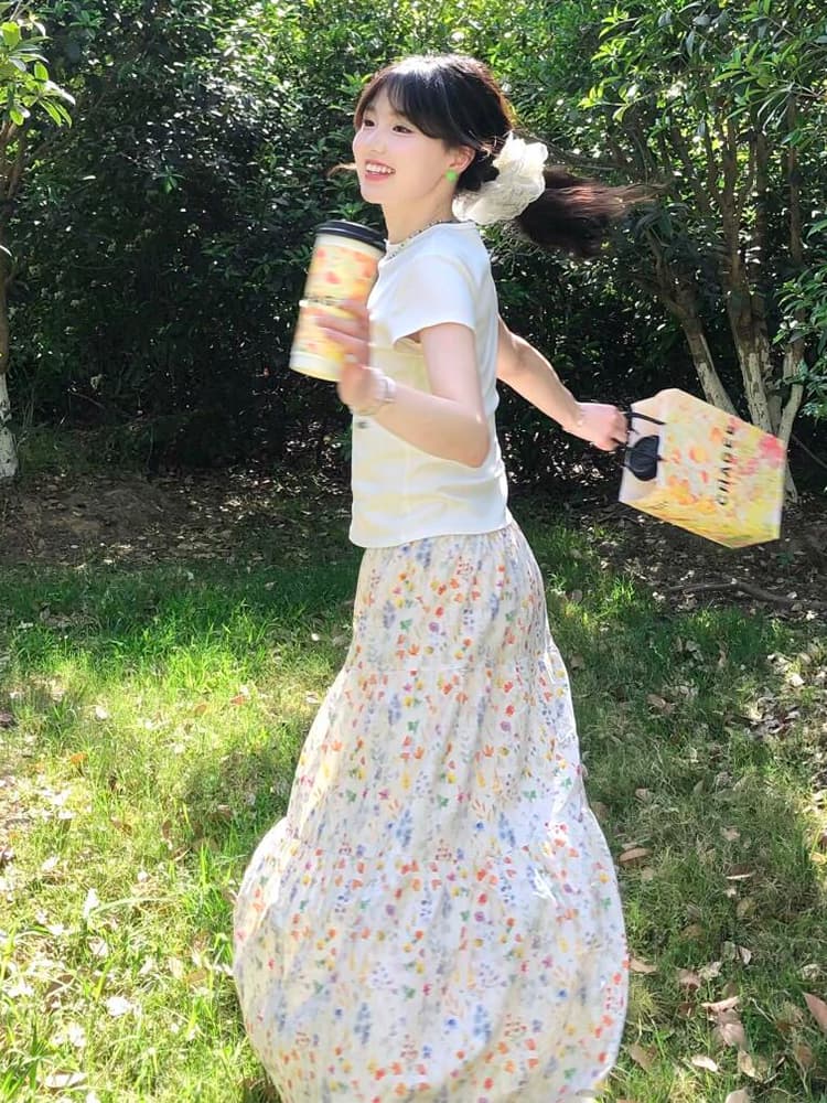 スカート 花園ティアードフレアスカート