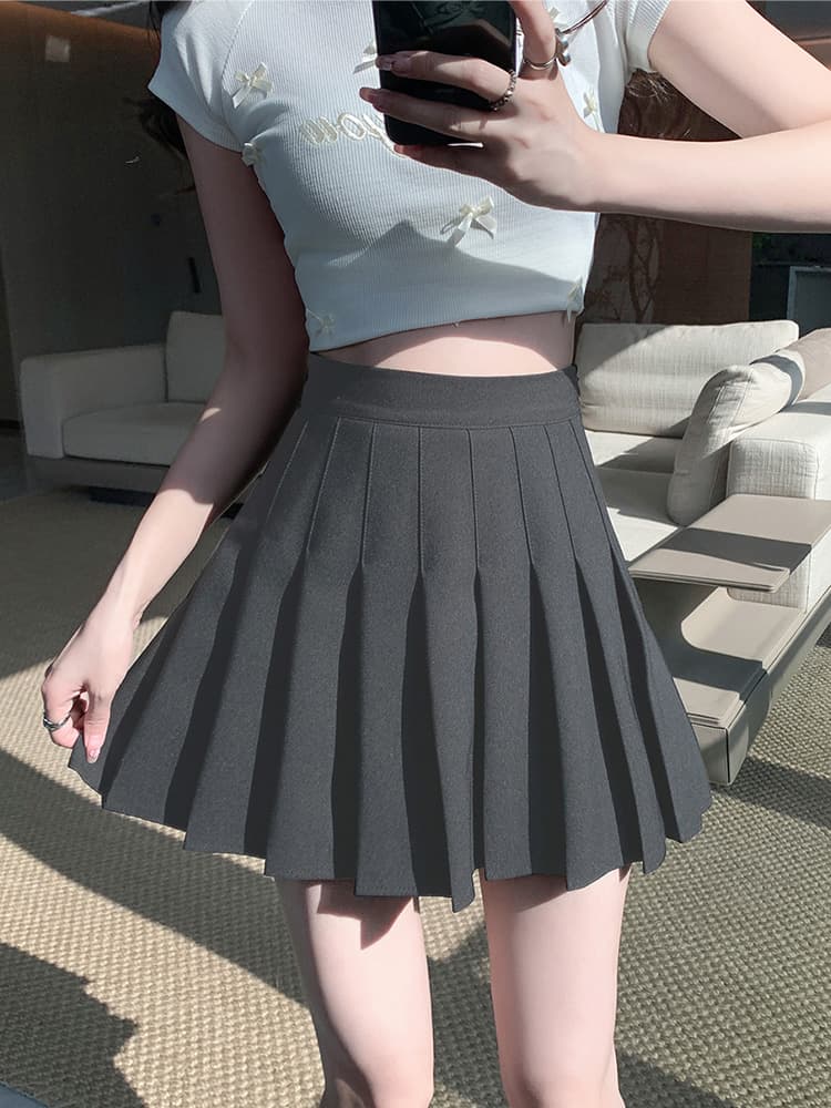 ハイウエスト プリーツミニスカート