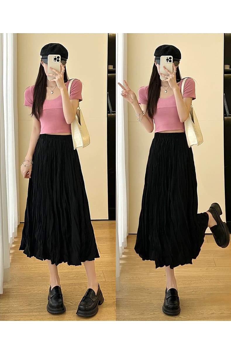 スカート 贅沢プリーツミディスカート