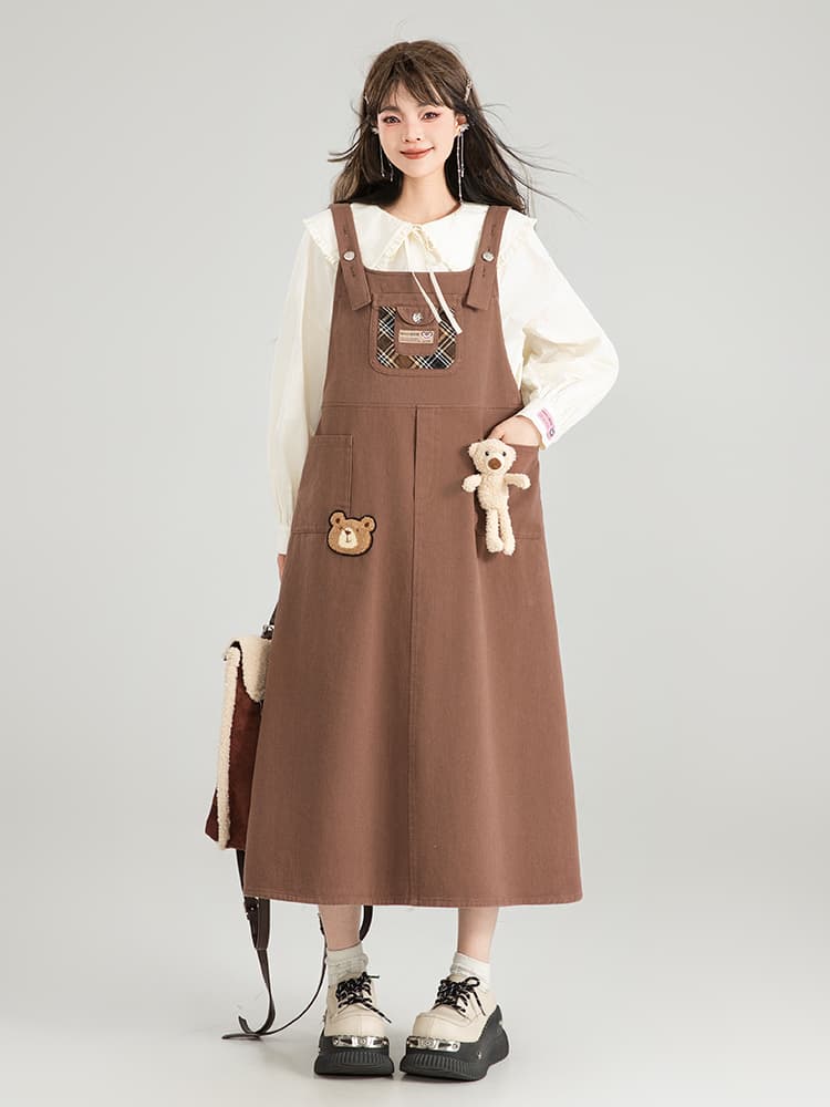 スカート くまモチーフ付きジャンパースカート