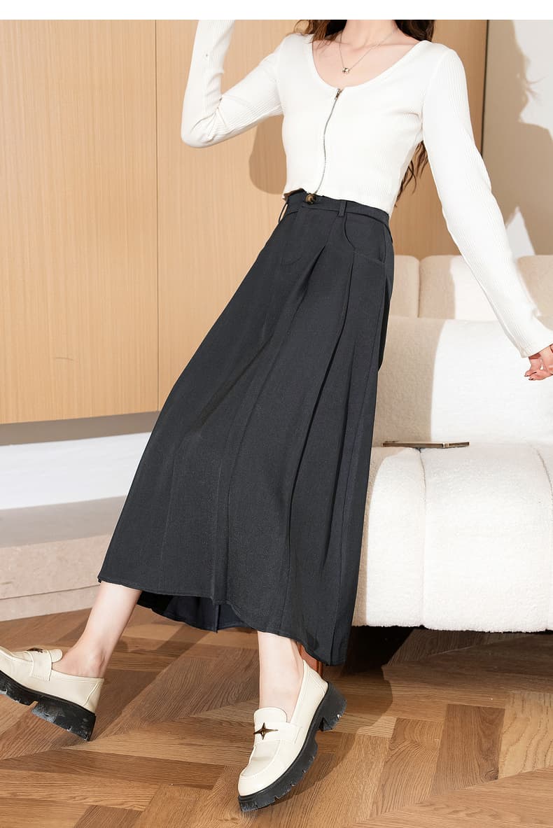 スカート 優雅なプリーツロングスカート