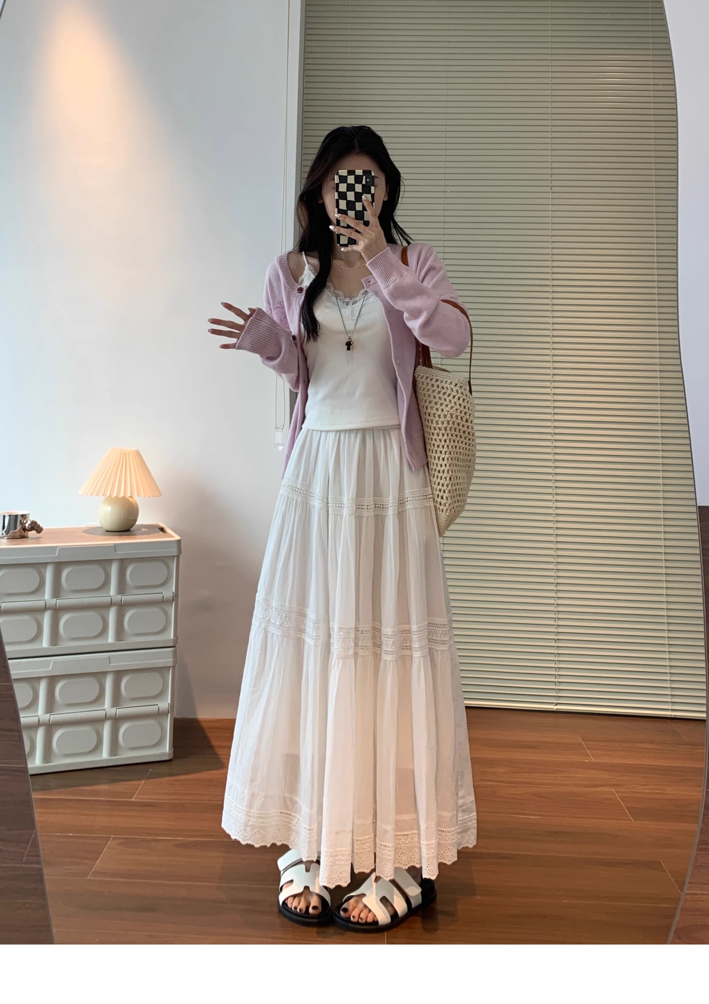 スカート レース装飾マキシティアードスカート