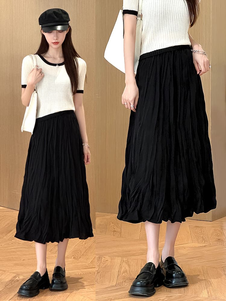 スカート 贅沢プリーツミディスカート