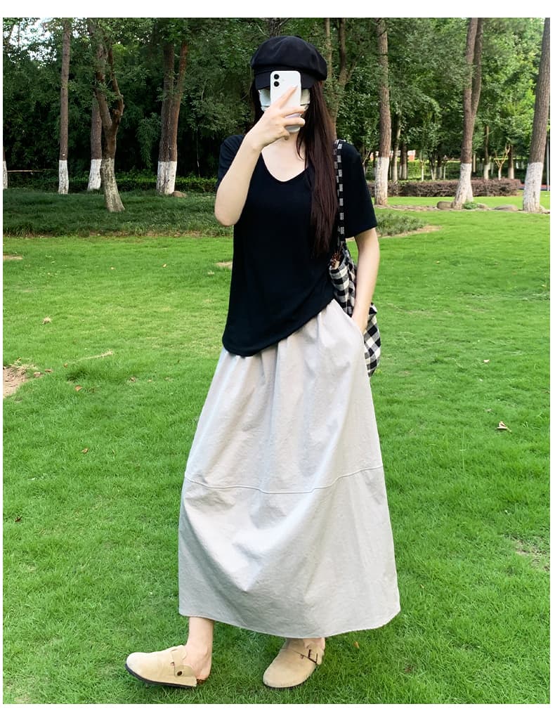 スカート 天然素材使用ゆったりシルエット足首丈スカート