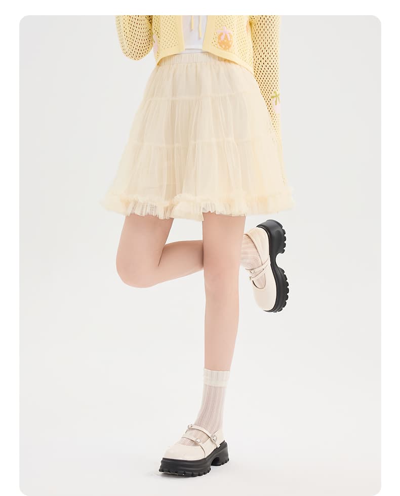 スカート ふんわり三段フリルチュールスカート