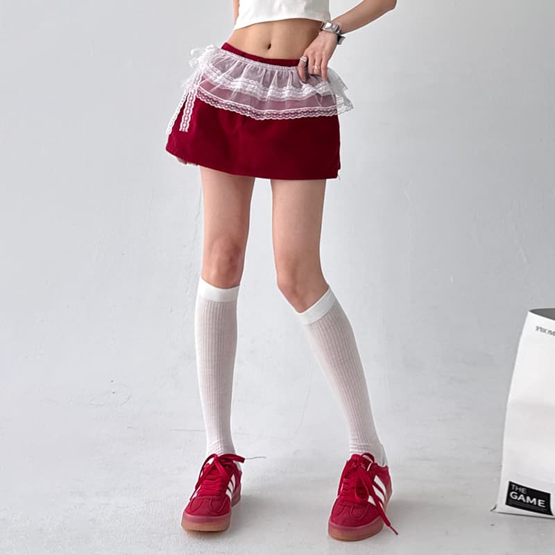 スカート レース付き二重構造ミニスカート